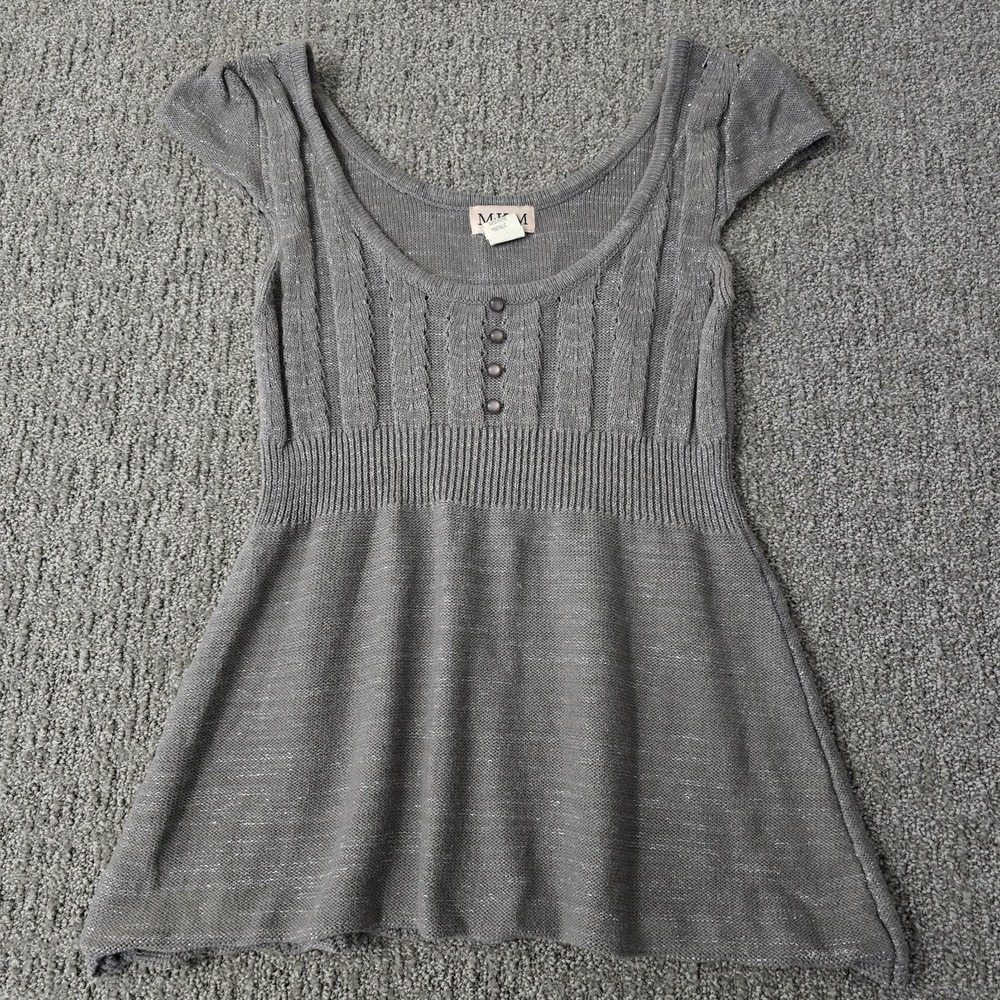 MKM Designs Y2K Gray Metallic Knit Empire Waist Sweater Top Women's M Cottage